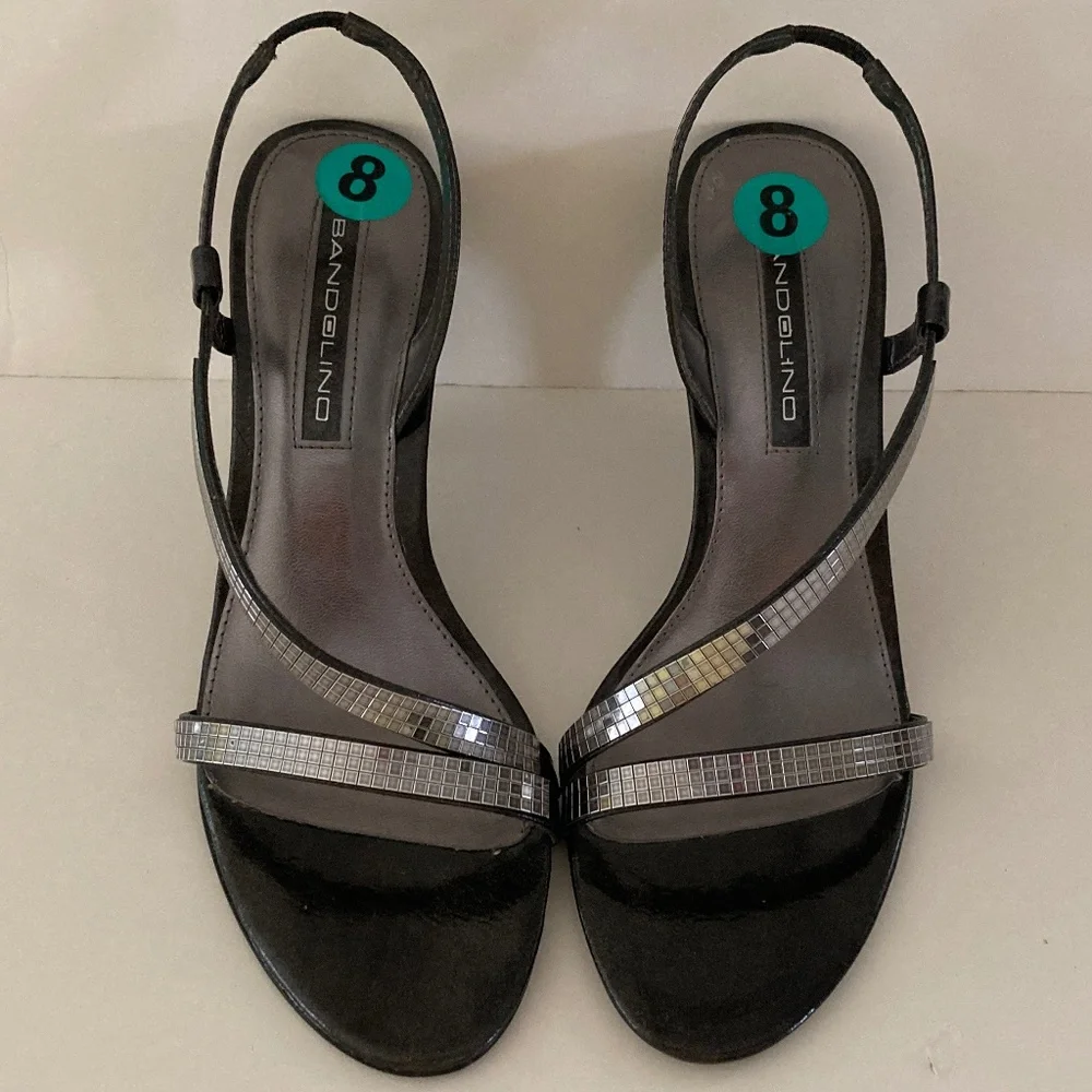 Bandolino Rayonna Gray Metallic & Silver Strap Slingback Heels/Size 8/NEW!